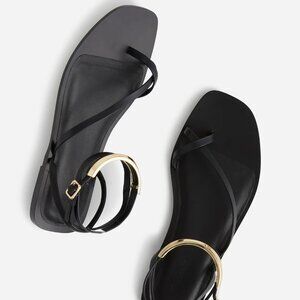 Madewell The Vira Bangle Ankle-Wrap Sandal in Leather in True Black, Size 9.5